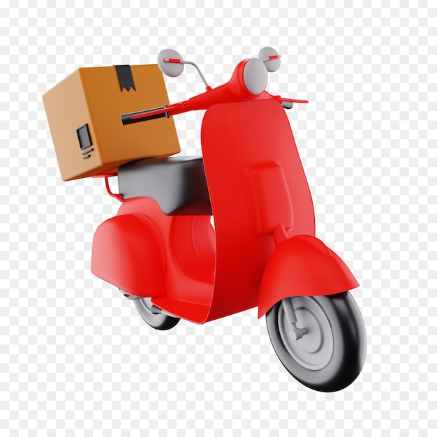 PSD delivery 3d illustration with scooter and box