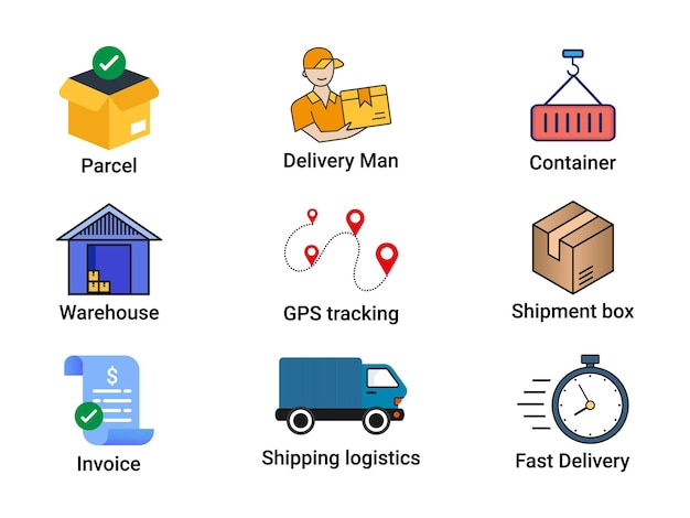 Delivery and Logistics Icons Set Parcel Shipping Tracking en Warehouse PSD