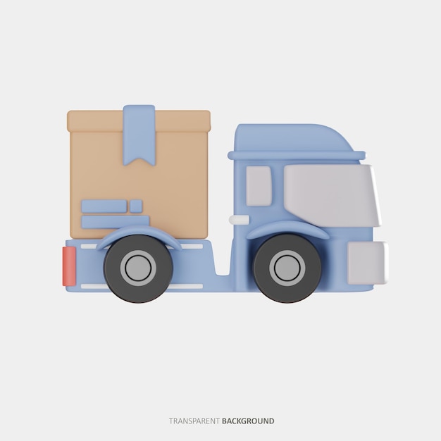 Icona 3d della scatola di cartone e dell'automobile di consegna