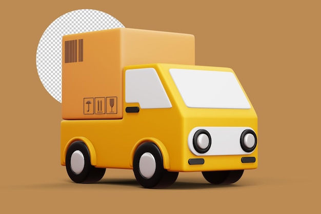Automobile di consegna con il rendering 3d del veicolo di trasporto della cassetta dei pacchi