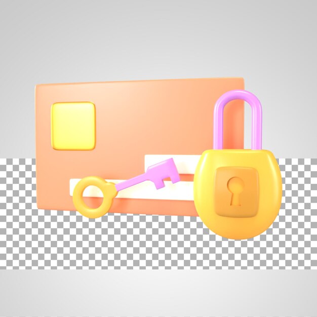 Delivery credit card with padlock and key 3d rendering