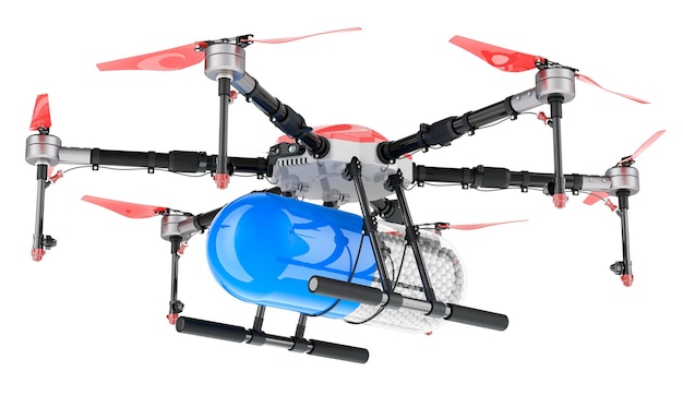Delivery drone with medicament capsule 3D rendering isolated on transparent background