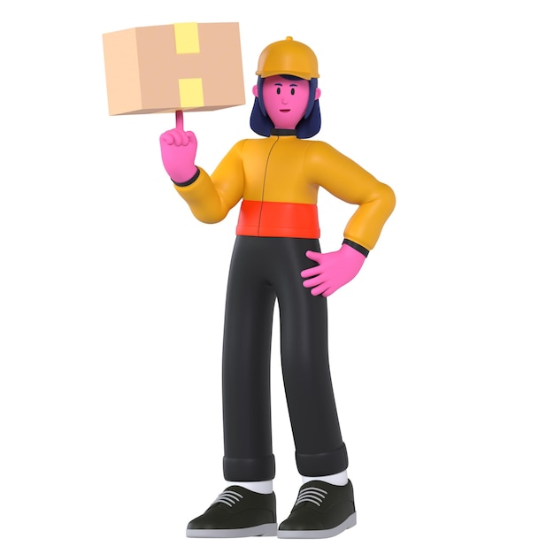 PSD delivery girl cool pose met pakket verzending