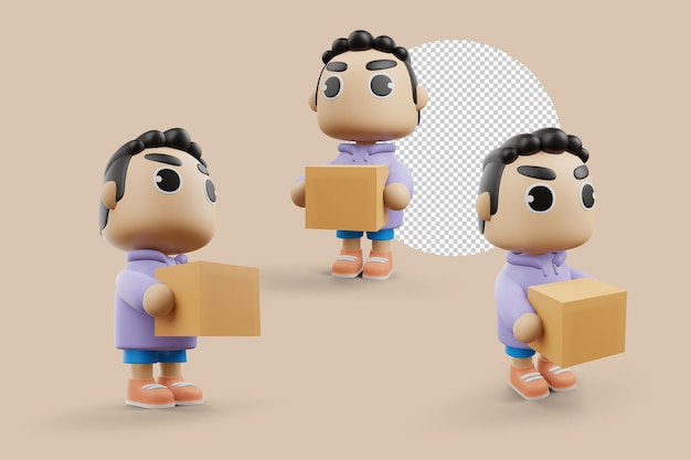 Delivery man holding a box 3d rendering