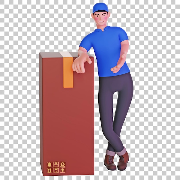 PSD delivery man leaning on big package