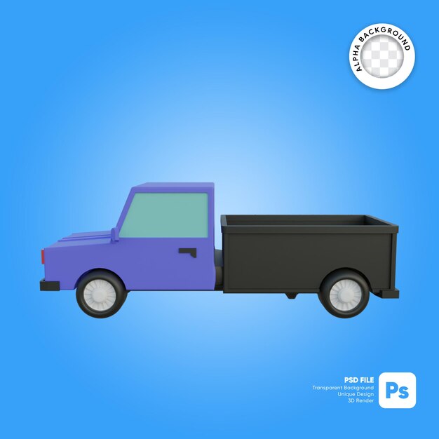 PSD delivery pickup truck side view 3d object