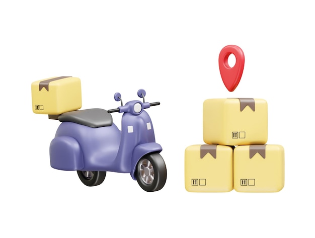 Delivery scooter with delivery box location icon 3d illustration rendering