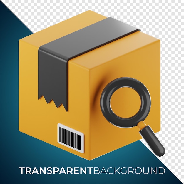 Delivery search package icon 3d rendering on isolated background PNG