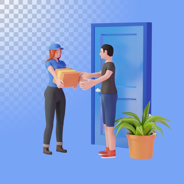 PSD delivery service handing over the package 3d illustration