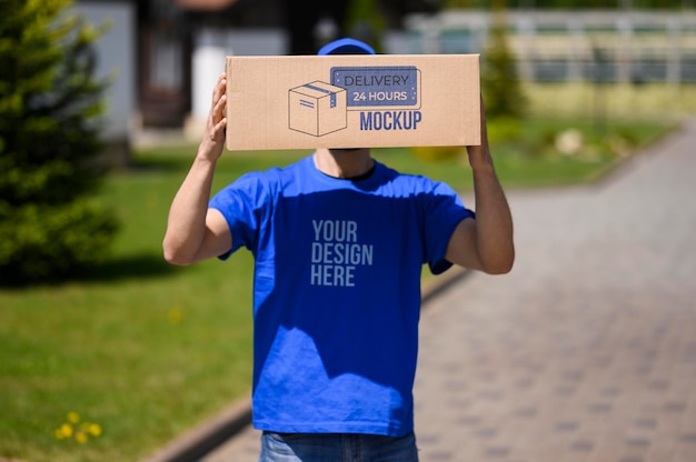 Delivery service man with mock-up box