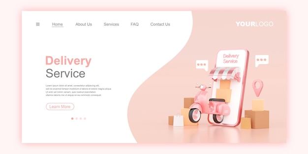 PSD delivery service web banner landing page template 3d illustration