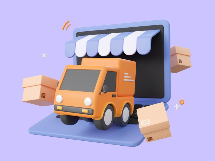 Delivery truck shipping parcel boxes Shopping and delivery service online