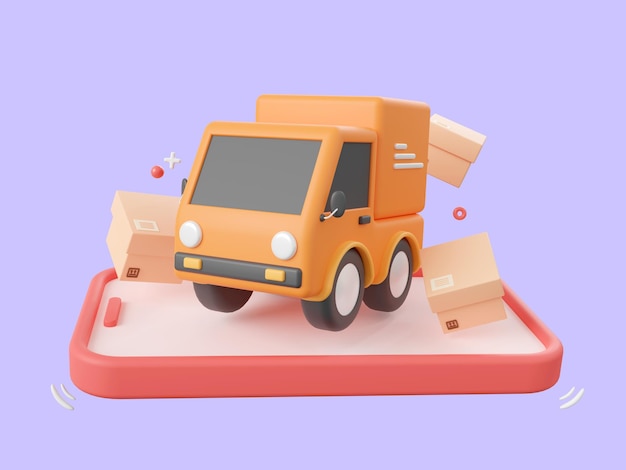 PSD delivery truck shipping parcel boxes shopping and delivery service online