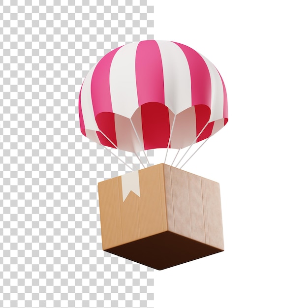 Delivery with parachute 3d illustration