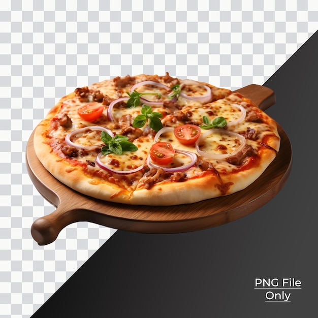 PSD delocious pizza sitting on wooden board only png premium psd