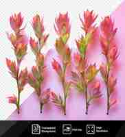 PSD delosperma leafy plants with red and pink flowers on a pink background