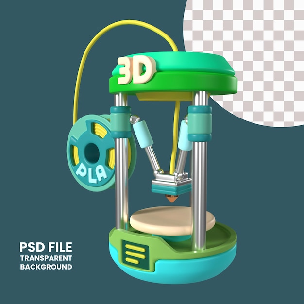 PSD icona dell'illustrazione 3d della stampante 3d delta