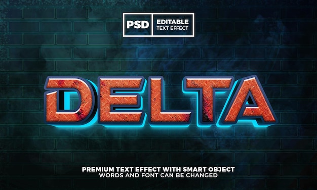 Delta vintage galaxy robot glow 3d editable text effect style