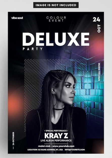 Флаер для вечеринки с участием артиста DJ Performance Deluxe