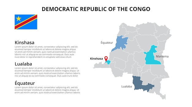 PSD demokratyczna republika konga szablon infografiki wektorowej mapy podzielony przez stany