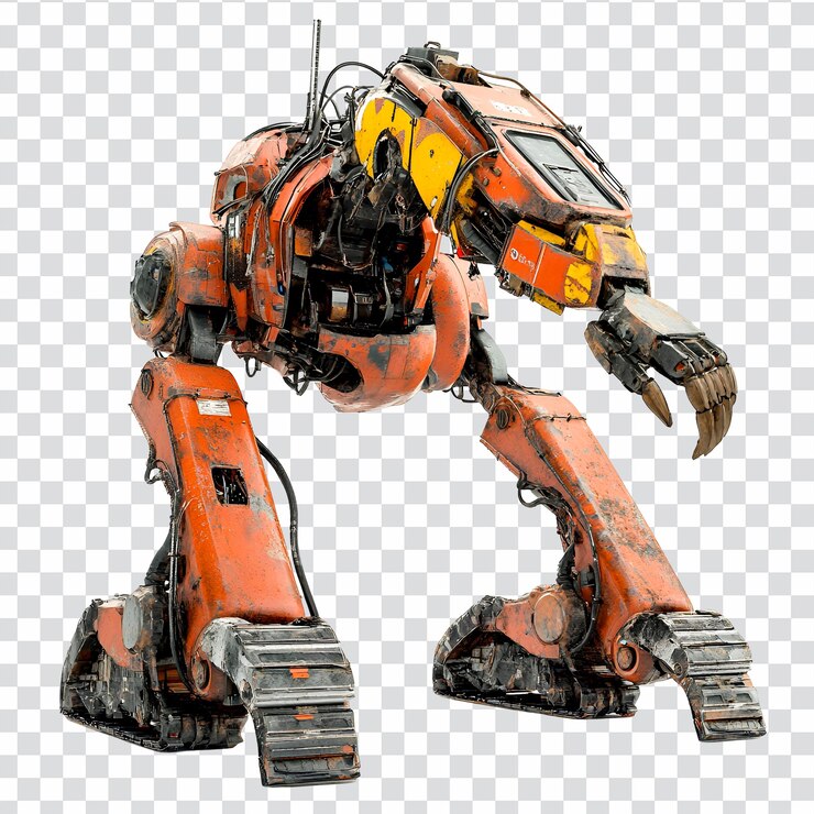 PSD demolition robot isolated on transparent background