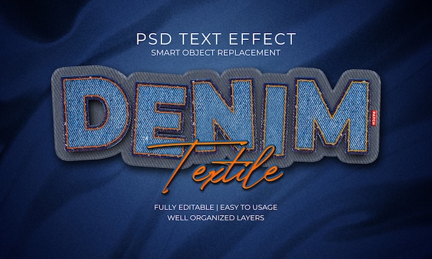PSD denim textile patch text effect