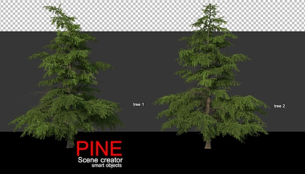 PSD dennenbomen van verschillende groottes