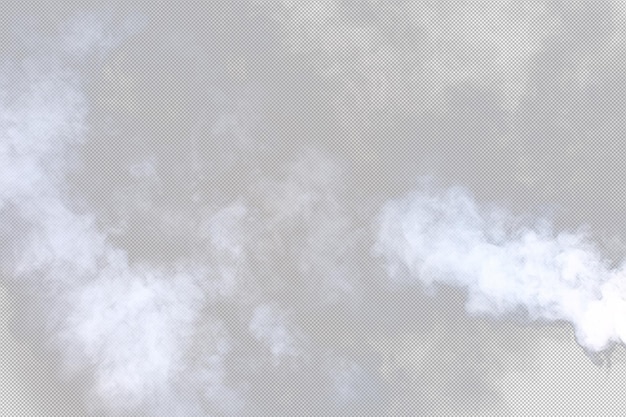 PSD dense fluffy puffs of white smoke and fog on transparent png background abstract smoke clouds movement blurred out of focus smoking blows from machine dry ice fly fluttering in air effect texture