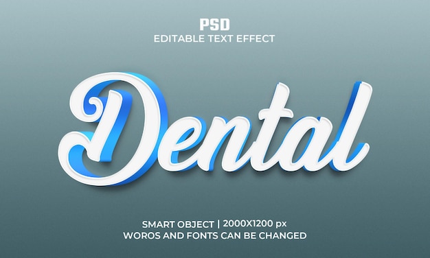 PSD dental 3d edytowalny efekt tekstowy z tłem