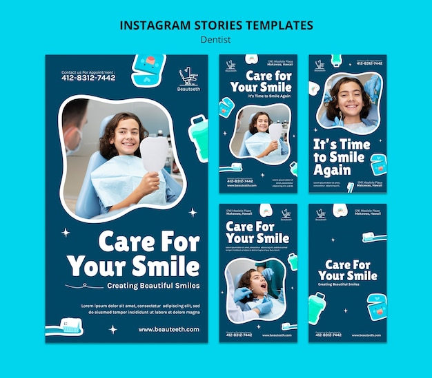 PSD modello di storie di instagram di cure dentistiche