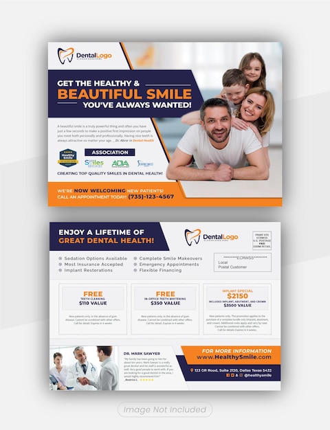 PSD dental clinic postcard and direct mail eddm template