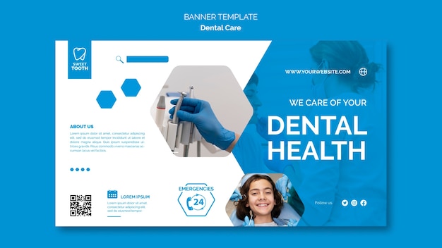 PSD modello di banner per l'assistenza sanitaria dentale