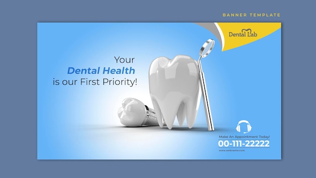 PSD dental implants surgery concept horizontal banner template