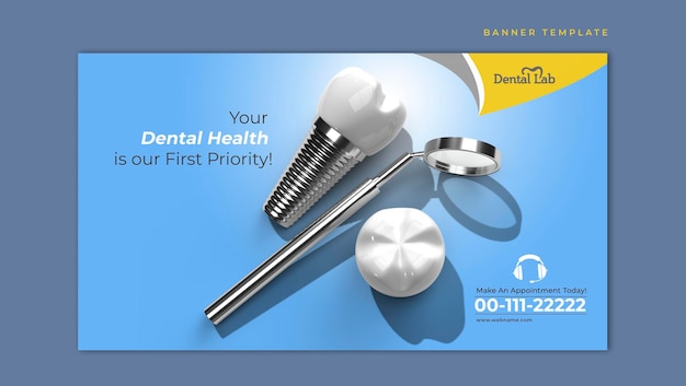 PSD dental implants surgery concept horizontal banner template