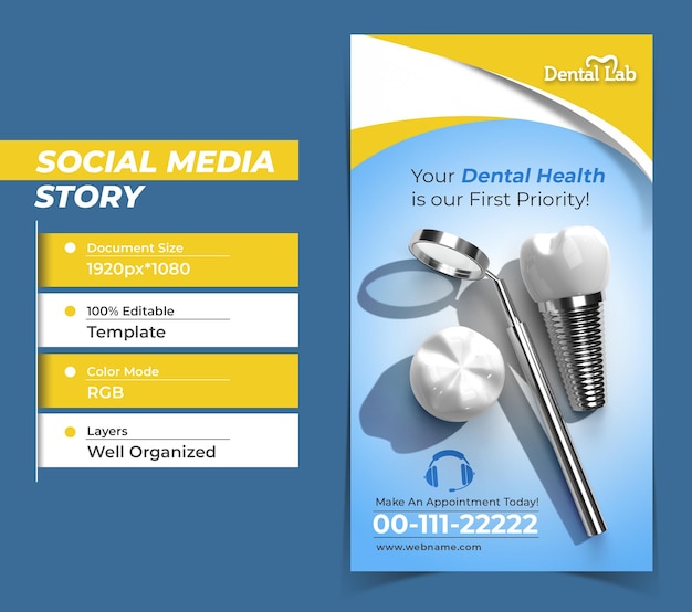 PSD dental implants surgery concept instagram stories banner templat