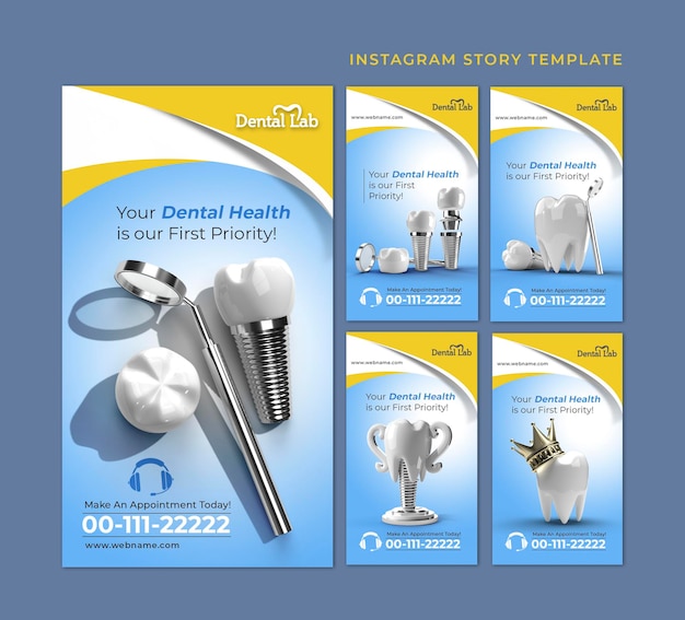 Dental implants surgery concept instagram stories banner template