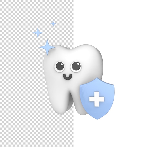 PSD dental insurance happy cute tooth with guard health insurance healthcare 3d render model isolate