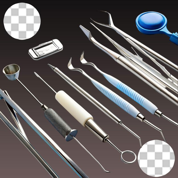 PSD dental tools and equipment on transparent background