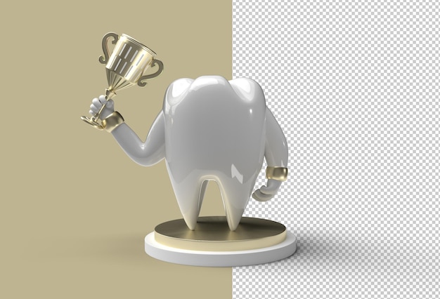 Dental Tooth with Trophy 3D Rendering Transparent Psd File