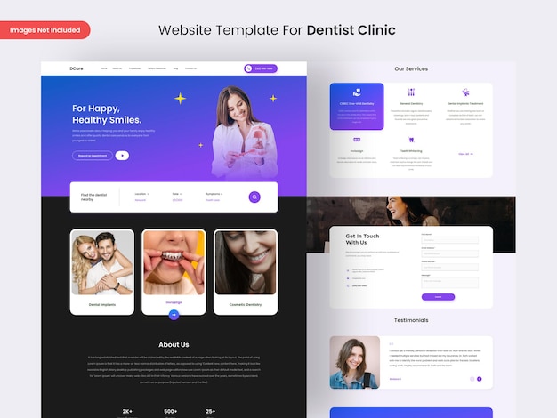 Modello di progettazione della pagina del sito web della clinica del dentista