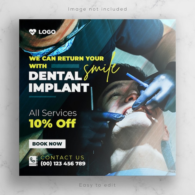 Dentist and dental care instagram post and social media banner or square flyer, poster template design.