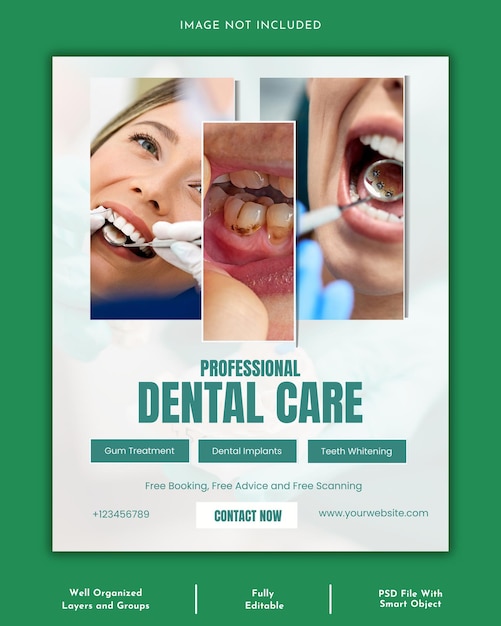 dentist and dental care social media poster template