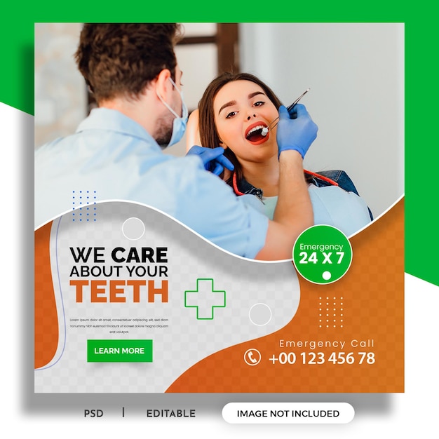 Dentist marketing social media post template square banner