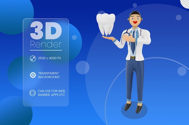 PSD 健康な歯の3dイラストを示す歯科医