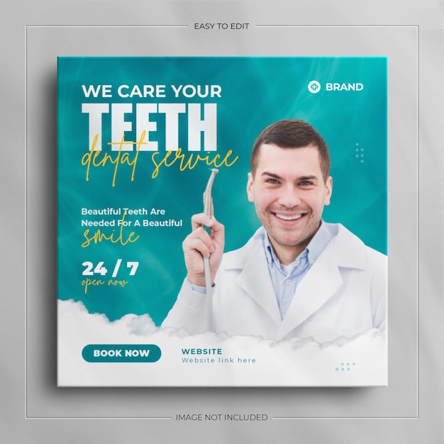 PSD dentist social media banner design and dental medical health care instagram post  template