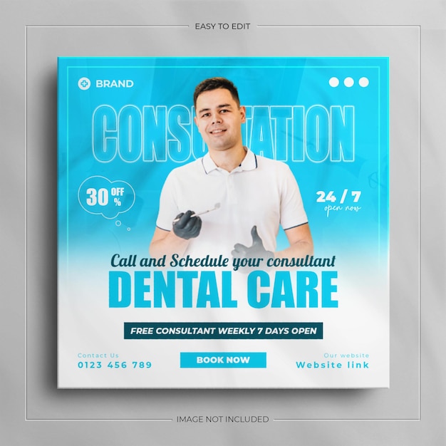 PSD dentista social media banner design e assistenza sanitaria dentale modello di post instagram