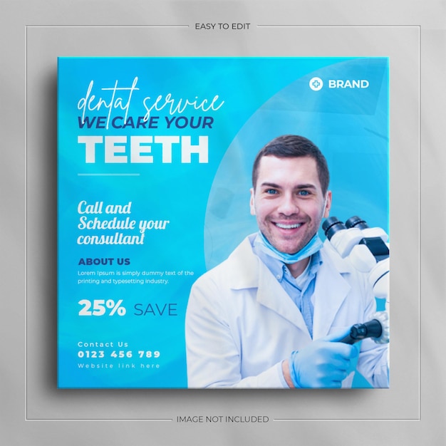 Dentist social media banner design and dental medical health care instagram post  template