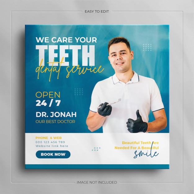 PSD dentist social media banner design and dental medical health care instagram post  template