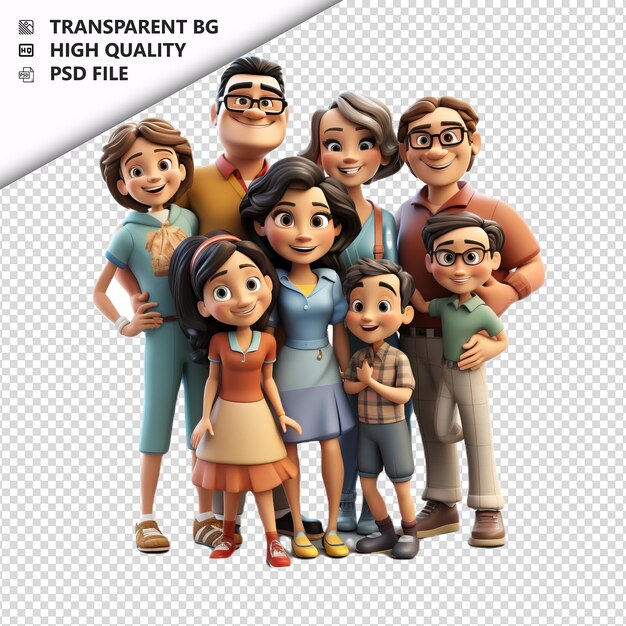 PSD famiglia latina dipendente 3d cartoon style sfondo bianco