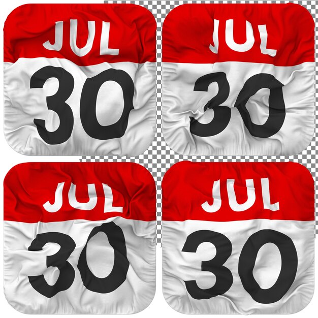 Dertigste 30 juli Datum Kalenderpictogram Geïsoleerd Vier Zwaaiende Stijl Bump Textuur 3D Rendering